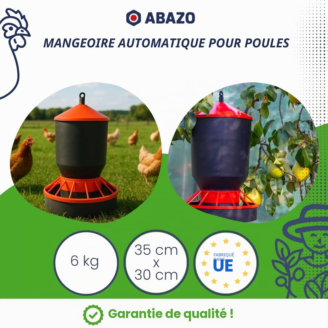 Mangeoire automatique, distributeur de nourriture pour poules, volailles, canards, oies ou dindons - Mangeoires pour poules avec poignée de transport, mangeoires pour volailles pour graines et