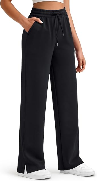 G4Free Smoofit Womens Wide Leg Sweatpants Drawstring Side Slit | Silky Smooth Modal,with Peach-fuzz Soft,Drape,High Waist,Elastic Waistband,Side Pockets,for Casual, Travel or Daily Life