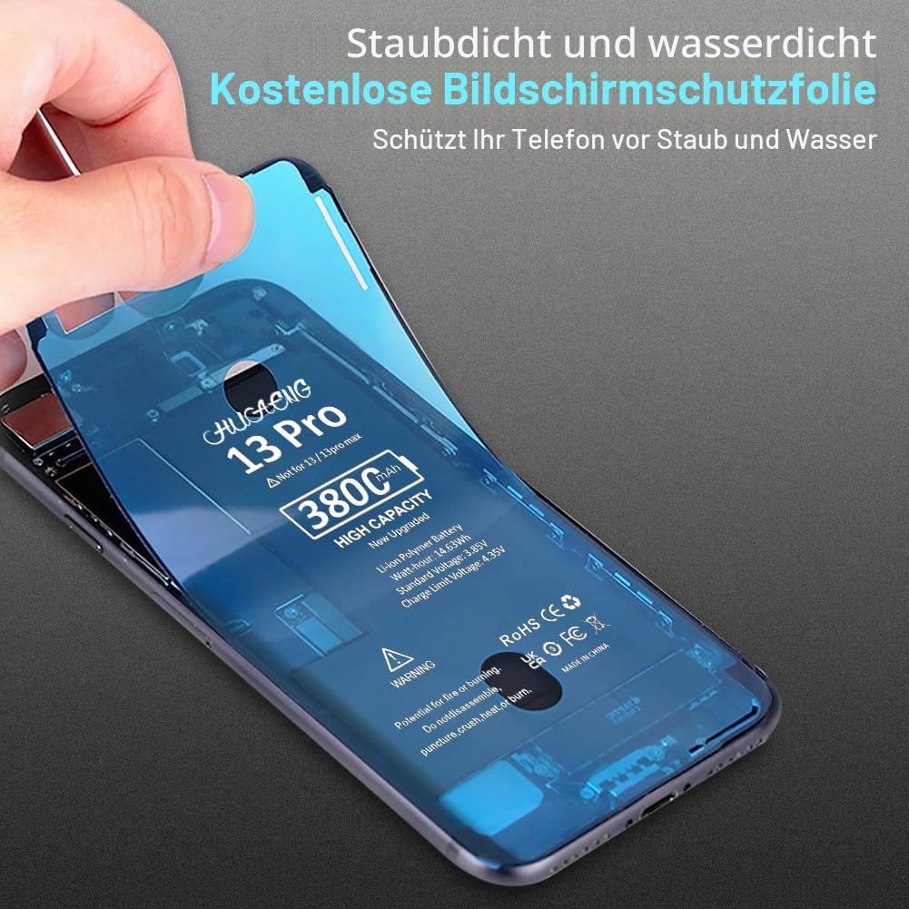 Akku für iPhone 13 Pro, [3800 mAh] Verbesserter 2026 Neuer 0-Zyklen-Ersatzakku mit hoher Kapazität für iPhone 13 Pro A2636 A2638 A2639 A2640 A2483 6,1 Zoll mit professionellem Ersatzwerkzeugsatz