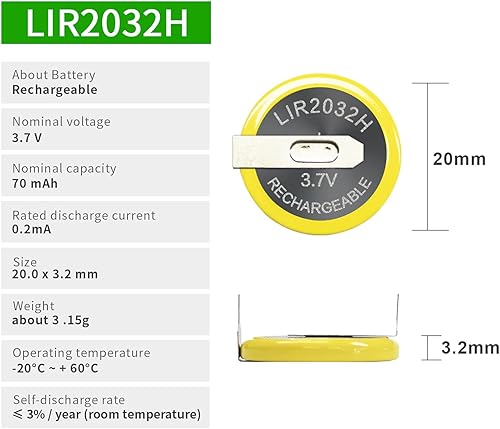 Miniatura 2 de EEMB 5 unids LIR2032H batería recargable 70mah 3.7 V batería de iones de litio pilas de botón de monedas con pestañas de soldadura