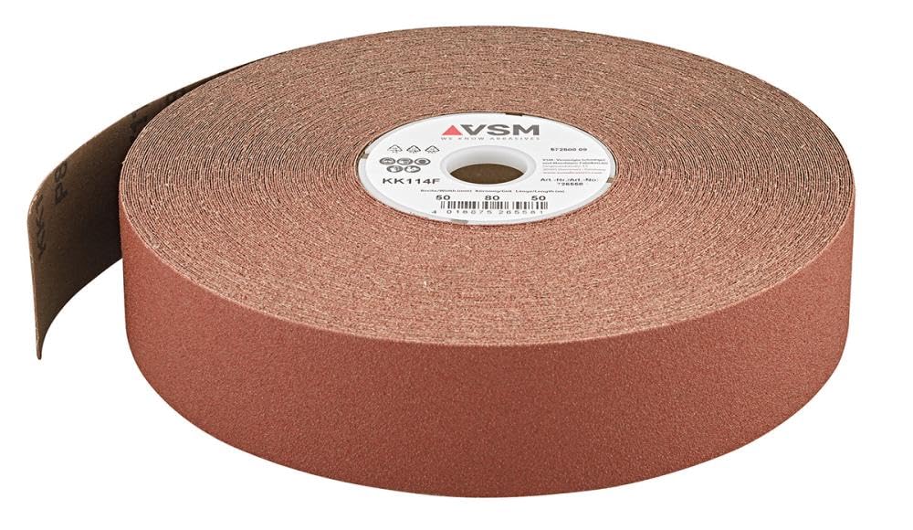Rollo de papel de lija de 50 m, KK114F, ancho de banda 50 mm, grano 60, VSM