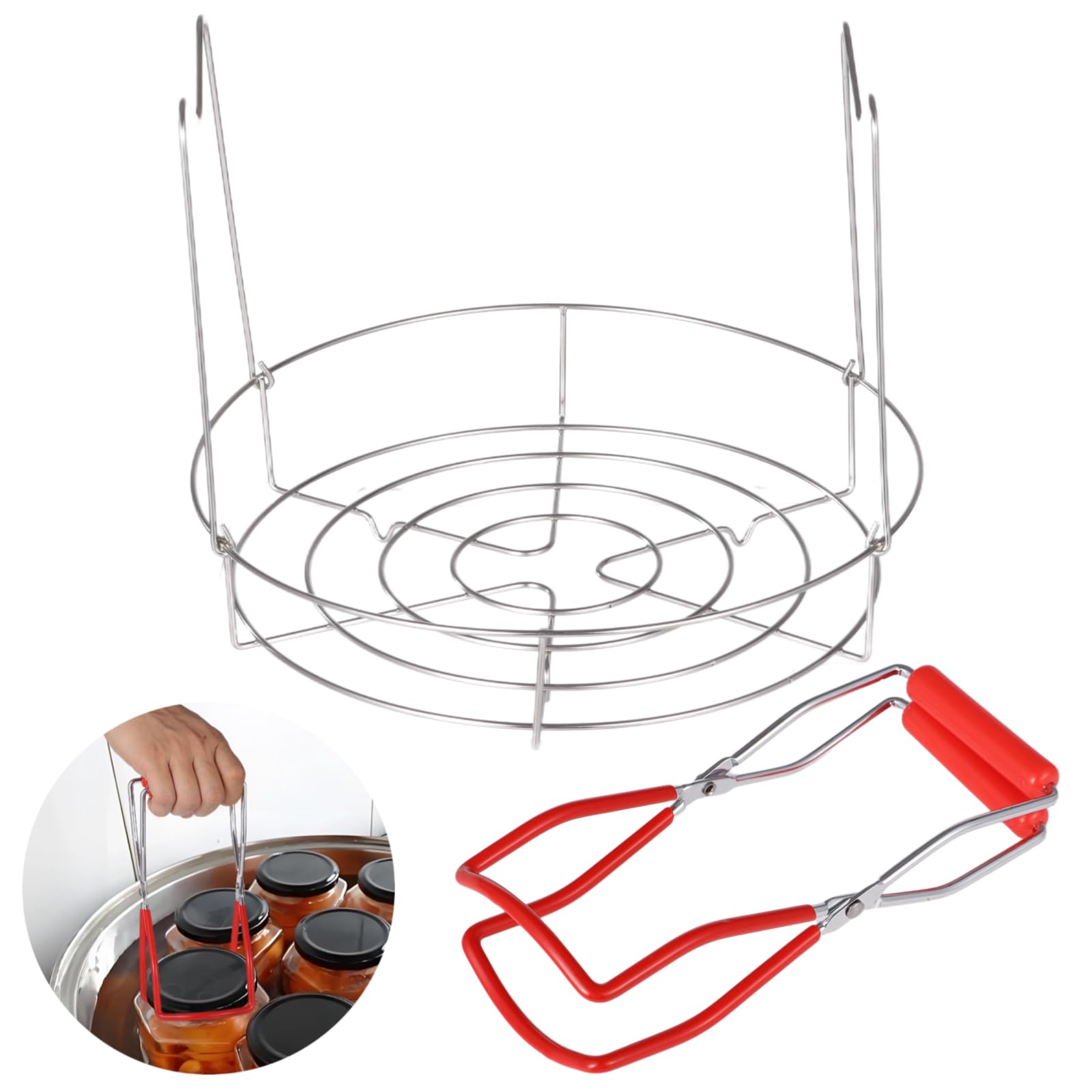 Tideme Canning Rack and Jar Lifter, 11.3 Inches Canning Rack with Tong, Stainless Steel Canning Steamer Set, Canning Kitchen Supplies for Wide Mouth or Regular Mouth Mason Jars, Ball Jars