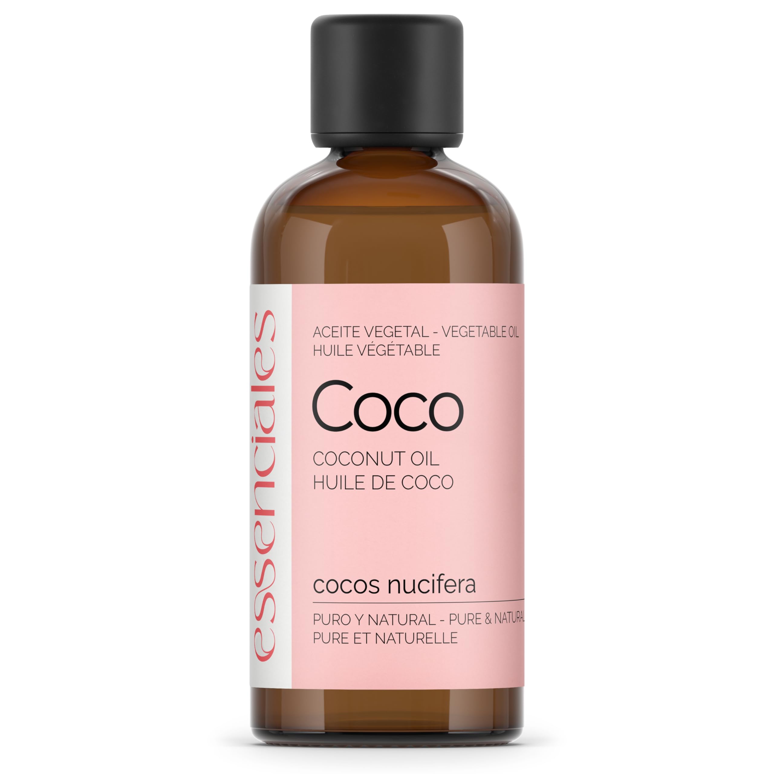 Essenciales - Aceite Vegetal de Coco BIO, 100% Puro y Certificado ECOLÓGICO, 100 ml | Aceite Vegetal Cocos Nucifera, 1ª Presión Frío