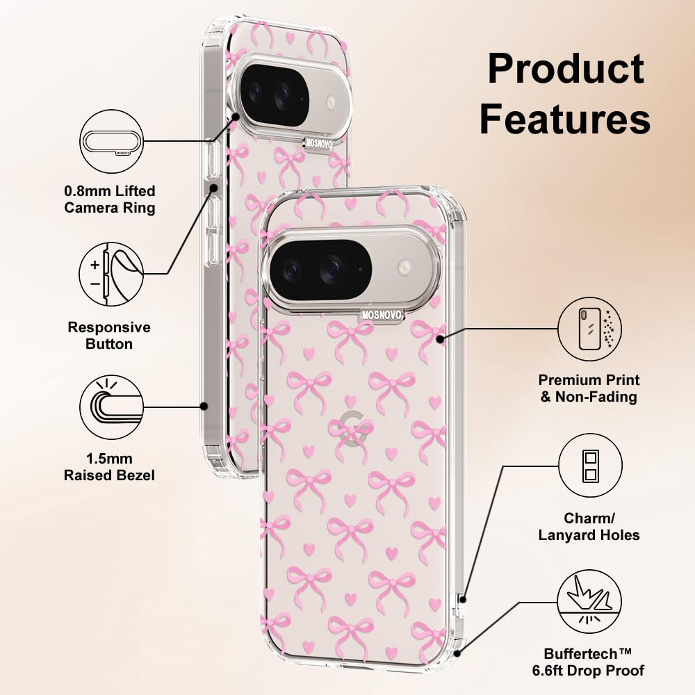 MOSNOVO Case for Google Pixel 10 & Pixel 10 Pro, [Buffertech 6.6ft Military-Grade Drop Protection] [Anti Peel Off Tech] Clear TPU Bumper Phone Case Cover Design - Cute Cherry — view 534