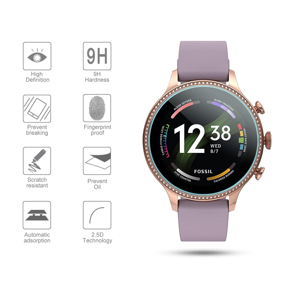 Diruite 4-Pack Vidrio Templado Compatible con Fossil Women's Gen 6 Protector Pantalla 9H Dureza Antiarañazos