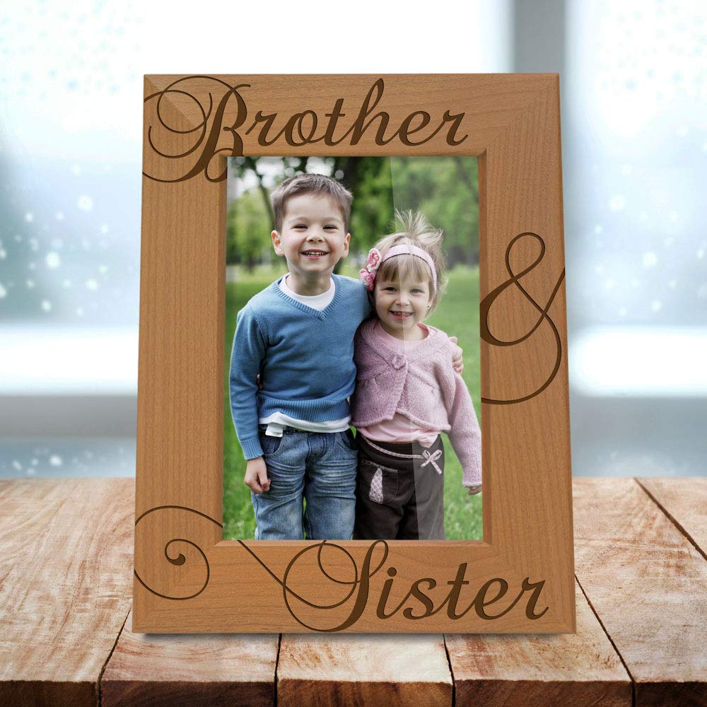 KATE POSH Brother & Sister Engraved Natural Wood Picture Frame, Siblings Gifts, Wedding Gifts