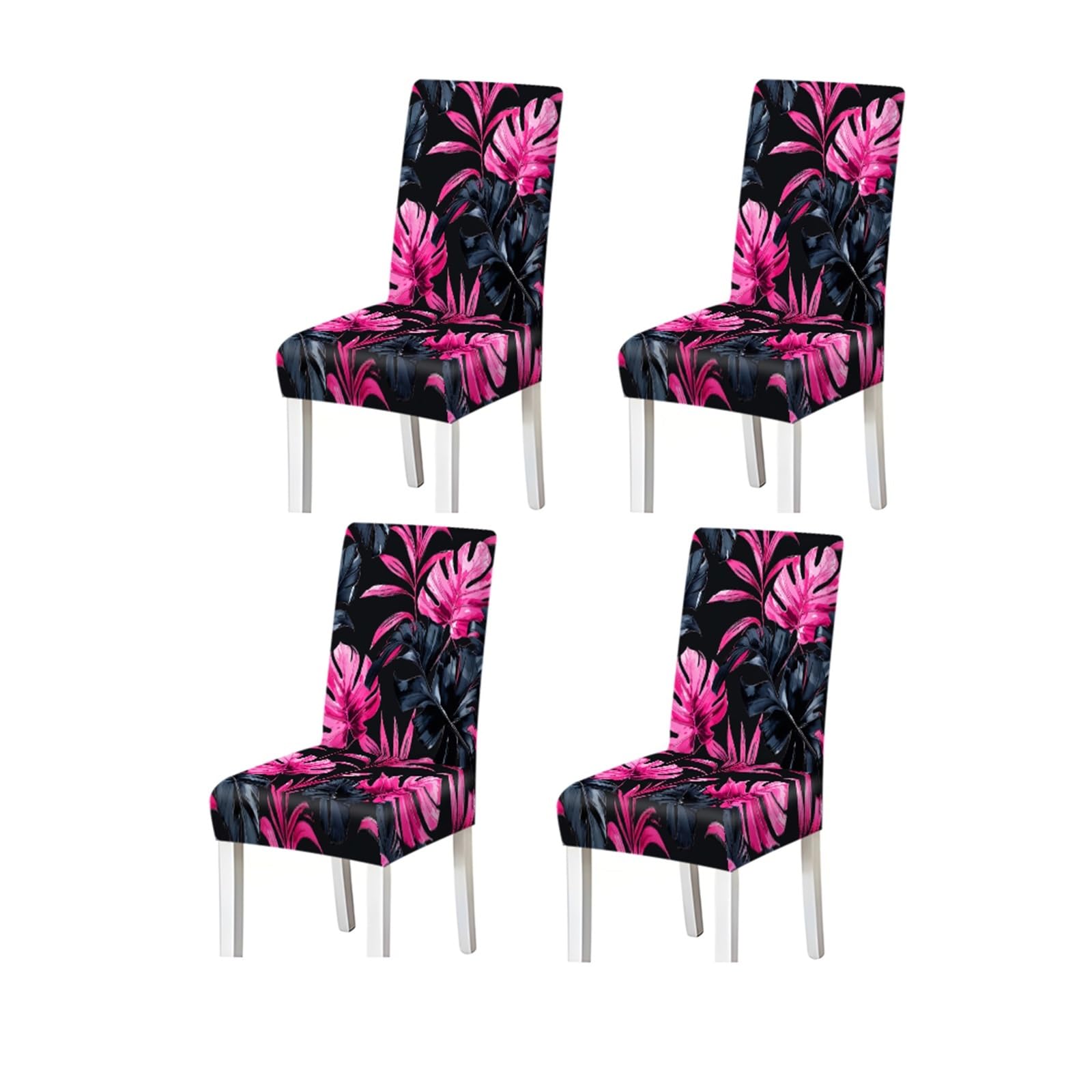 KXUAUV Pink Black Tropical Monstera Leaf Pattern Print Dining Chair Covers Set Of 2/4/6, Stretch Slipcovers For Kitchen Dining Room Seat Protectors for Restaurant Hotel Party(4PCSChair cover)