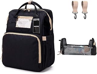 HALOVIE Sacs à Langer Pour Bébé Protable Pliable Lit bébé avec Matelas à Langer Sacs à Dos à Langer Grand Capacité Multifonction Sac à Couches avec 3 Poches Isothermes pour Biberon Sac à Dos pour Bébé