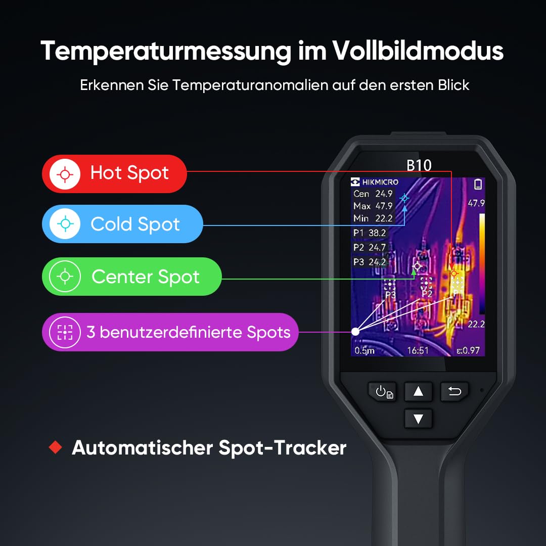 HIKMICRO Wärmebildkamera mit - B10 256 x 192 IR-Auflösung, visuellen 2MP-thermokamera, Vollbildmessung, 25Hz Bildfrequenzmit 3,2" LCD-Bildschirm, Software, IP54, Messbereich -4°F~1022°F