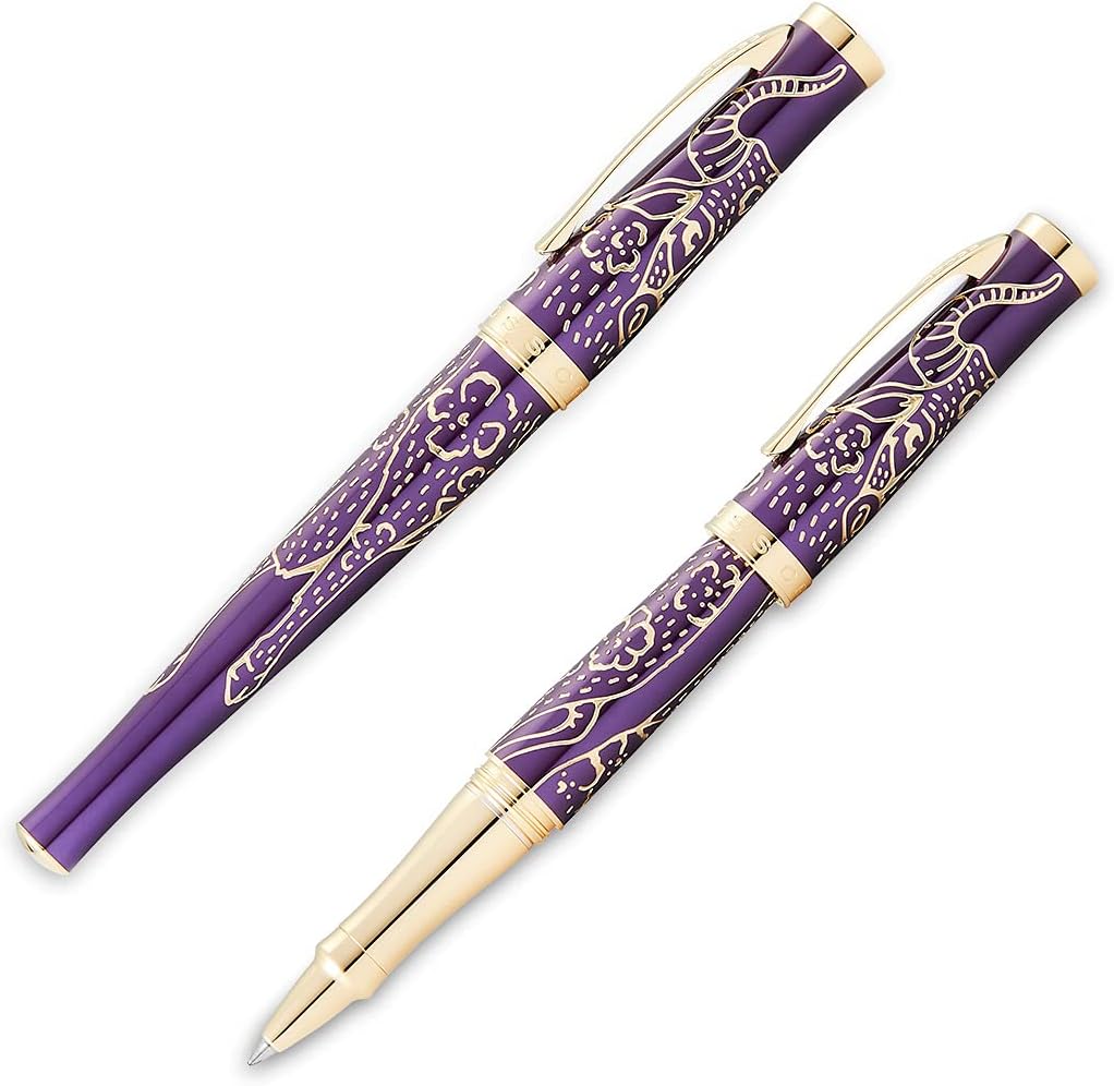 Cross Sauvage 2021 Year of the Ox Special-Edition, Hand-polished Translucent Plum lacquer finish with deep-etched ox engraving With 23KT Gold Plated Inlays and Appointments Selectip Rollerball Pen