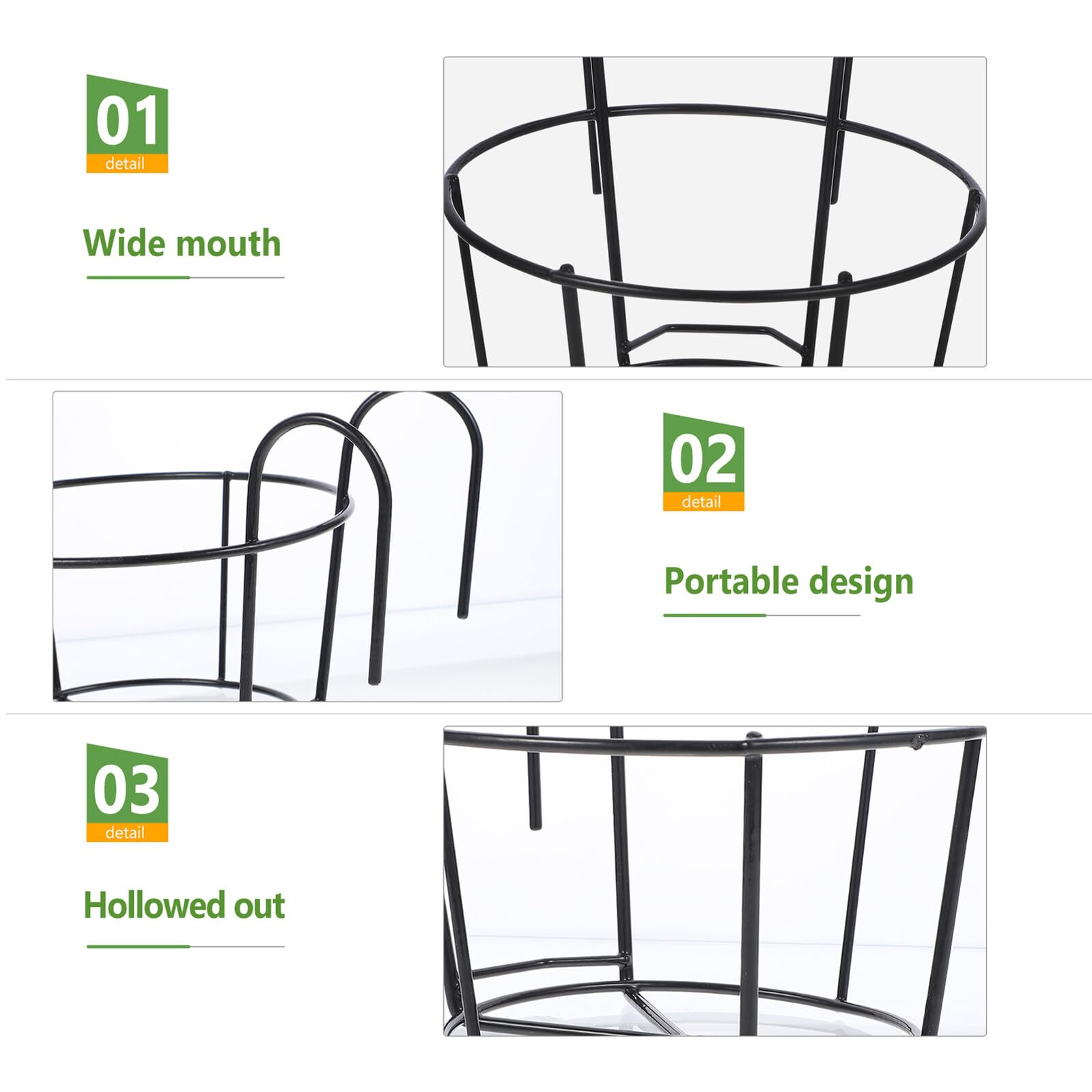 VILLCASE 3 Pezzi Portavasi da Balcone in Ferro Battuto Supporto per Fioriere Rotondo Nero Resistente alle Intemperie Sospeso con Ganci Rinforzati per Giardino e Balcone