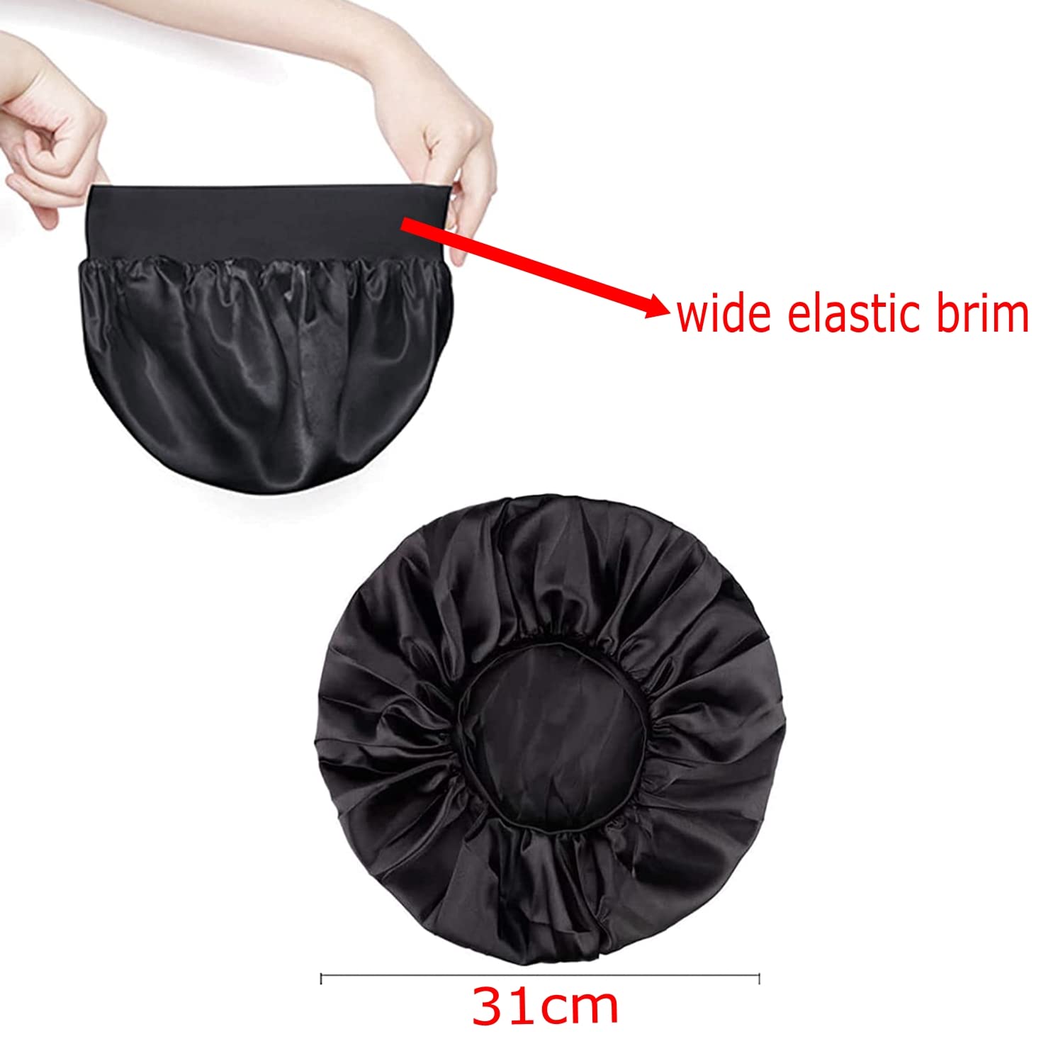 JZK 2 x Wide Band Satin Bonnet Sleep Cap, Night Sleeping Cap Silk Hair Bonnet for Girls and Women Black and Brown - Image 2
