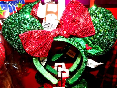 Disney World Park Exclusive New Christmas 2013 Red Green Sequinned Minnie Mouse Ears Headband Holiday Hat