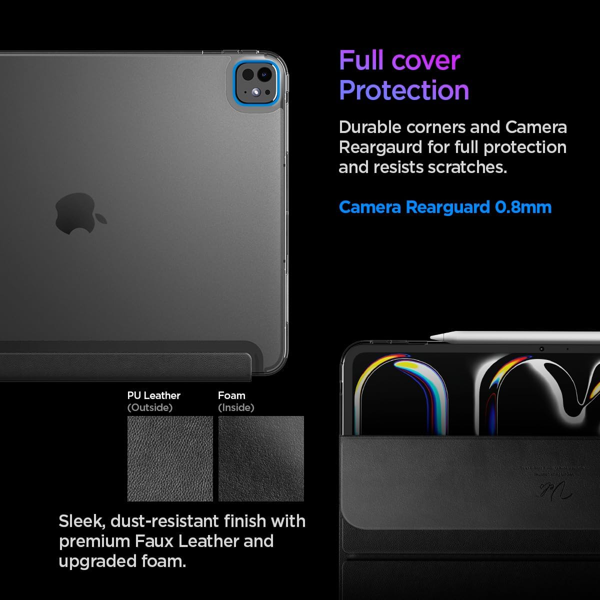 Spigen for iPad Pro 13 Inch Case M5/M4 (2025-2024), Liquid Air Folio Protective Tri-Fold Cover with Transparent Back, Supports Auto Wake/Sleep, Black - Image 5