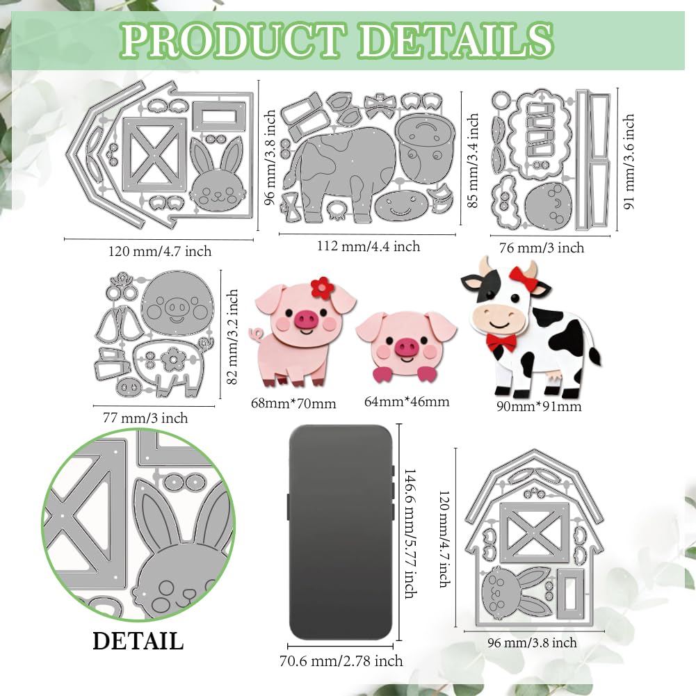 MAYJOYDIY Fustelle in metallo a forma di animali da fattoria, conigli, mucche, maiali, agnelli, goffratura, stencil da taglio in acciaio al carbonio, stencil per la creazione di biglietti, fai da te