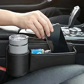 Organizador Lateral Premium De Assento De Carro Com Suporte Para Copo, Couro PU, Armazenamento Prático, Universal, Fácil De Instalar, Marca VARENZIA
