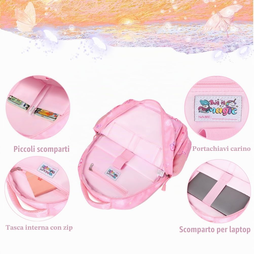 Kimwadalh Zaino Scuola per Ragazze Zaino Sirena Bambini Zaini Ragazza Leggero Zaino Scuola Elementare Zainetti per Bambini Borsa da Viaggio Girls School Bag Daypack