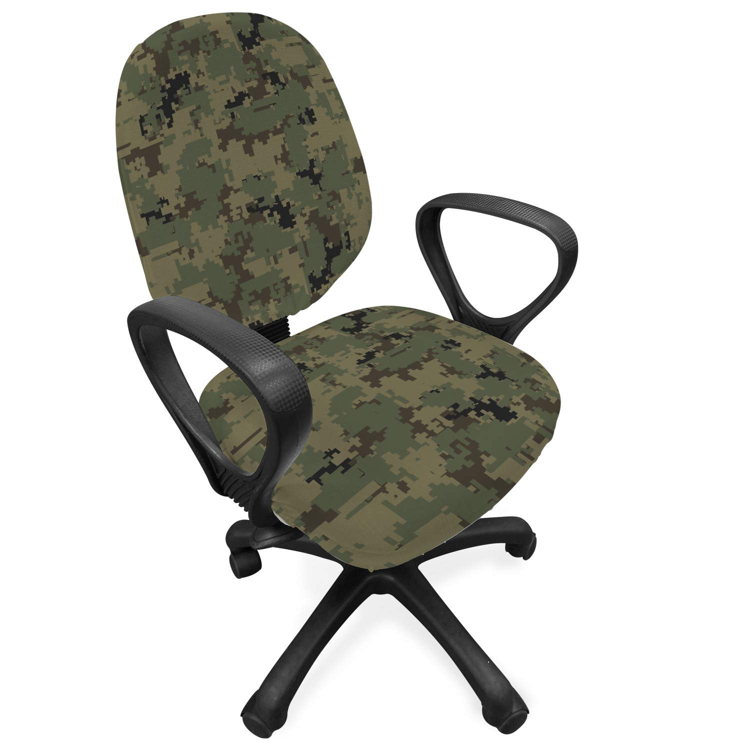 Ambesonne Camouflage Office Chair Slipcover, Digital Pixel Design Repeating Camo Pattern, Protective Stretch Decorative Fabric Cover, Army Green Dark