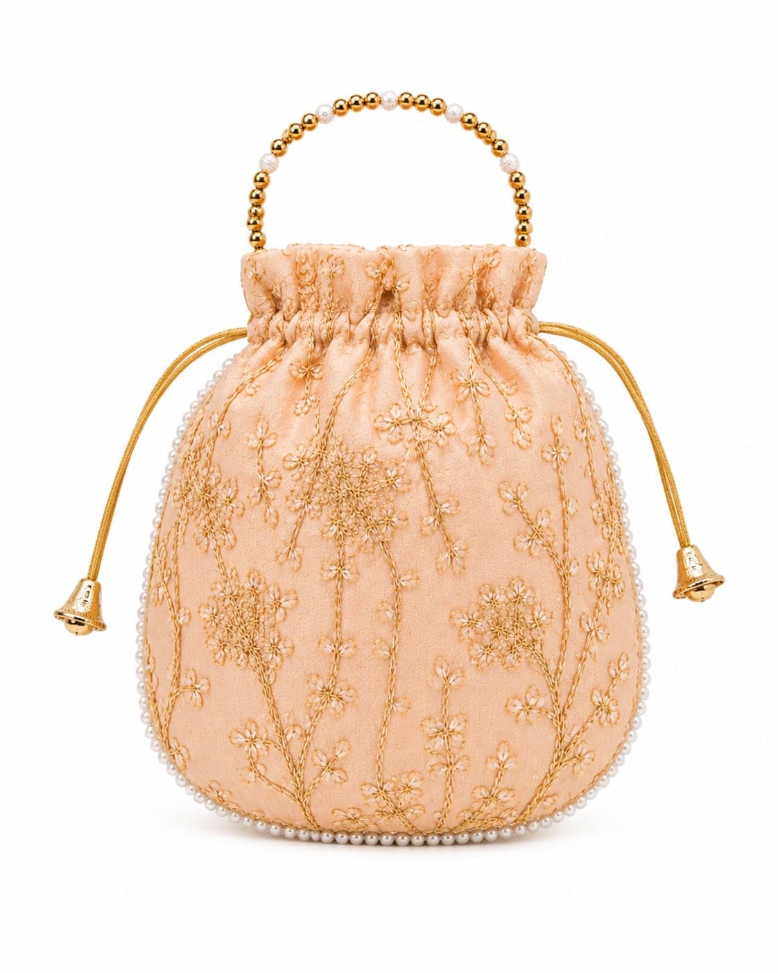 Luxury Embroidered Potli Bag for Women | Traditional Drawstring Potli Purse with Pearl Handle | Bridal, Wedding, Party, Festive & Traditional Handbag | For gifts and presents-image-44
