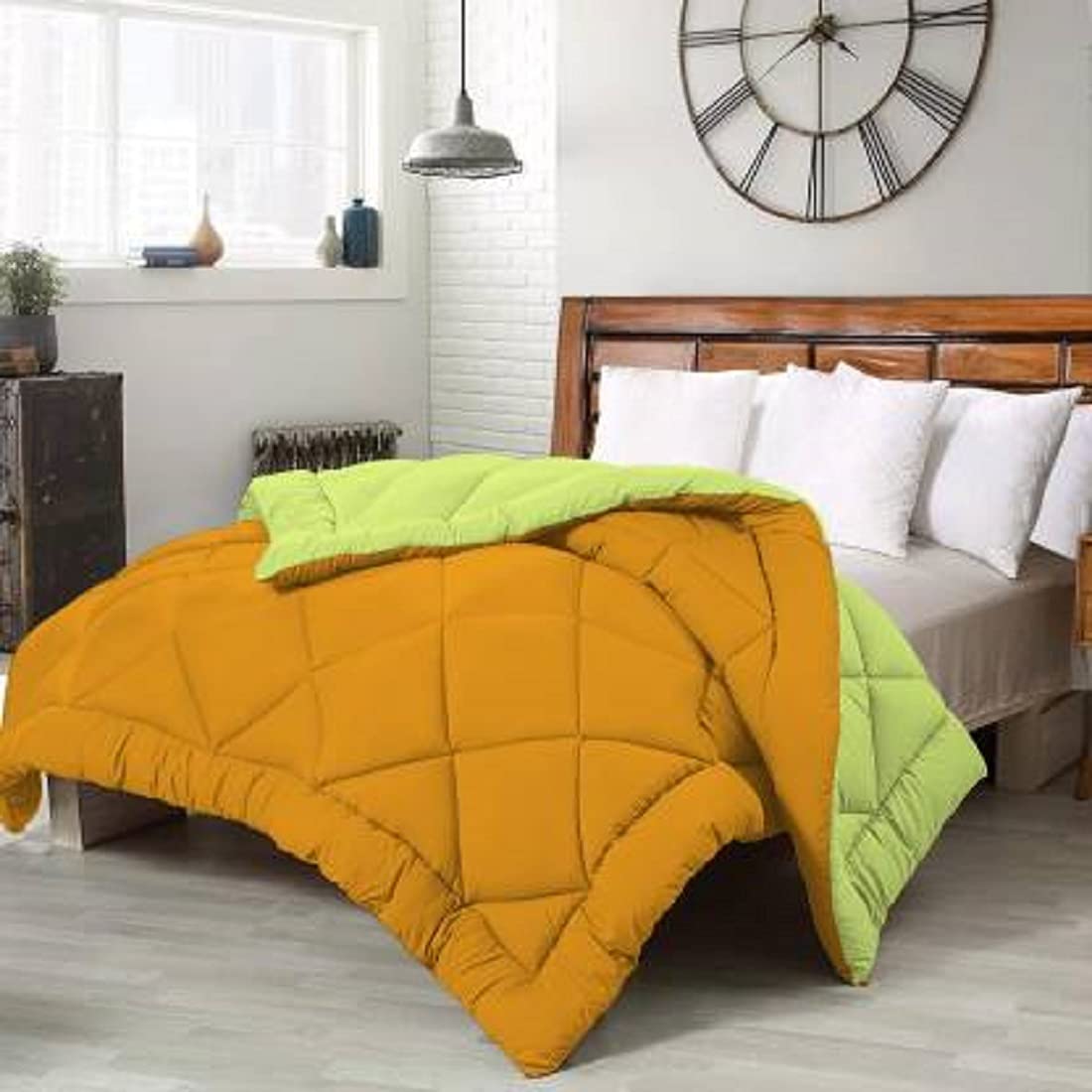Microfibre 200 Gsm Reversible Solid Double Comforter/Blankets For Winters/Quilts/Duvets (Musturdlight Green, Microfiber), 300 TC-image-22