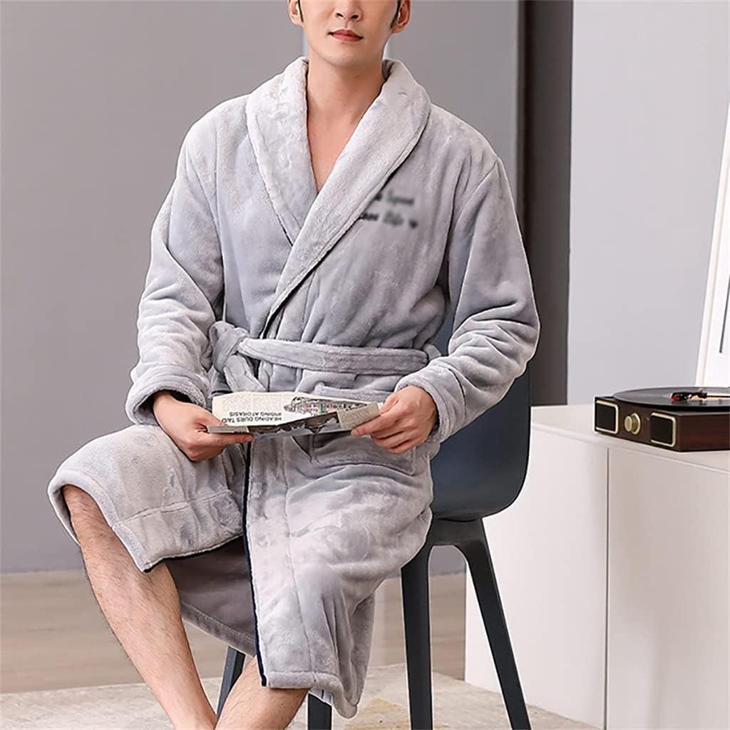Bathrobe Season Men's Robe Autumn and Winter Thick Bathrobe Men's Pajamas Letter Embroidery Home Service(E,XL code)