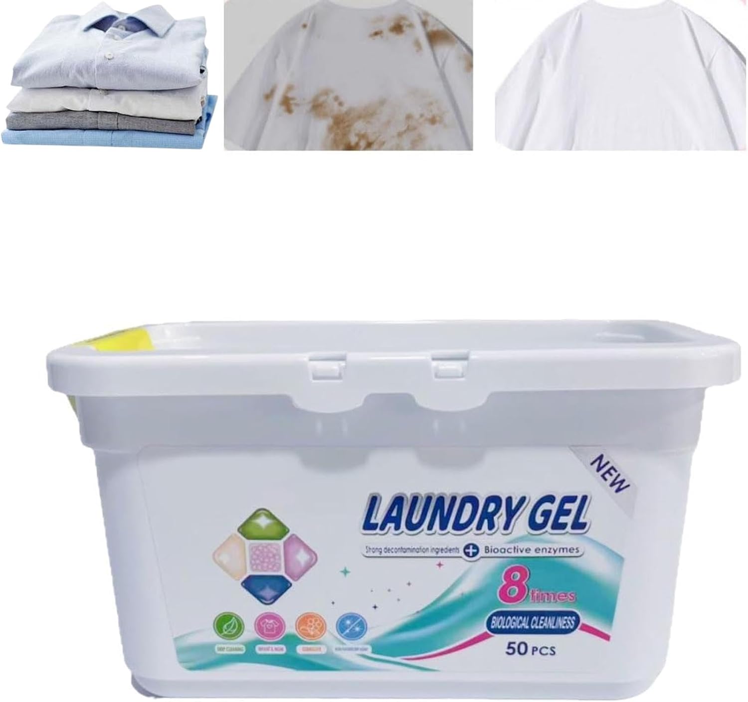 5-In-1 Laundry Pods, 50 Count Laundry Gel, Deep Cleaning Detergent Pods with Fabric Softener Beads, Anti-Fade Fabric Support, Long-Lasting Freshness, Gentle Garment Care, for All Fabrics (2pc)