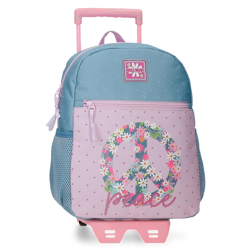 ROLL ROAD Peace Backpack with Trolley, Multicoloured, 27 x 33 x 11 cm, Polyester, 9.8 L, multicoloured, One Size, Backpack with Cart