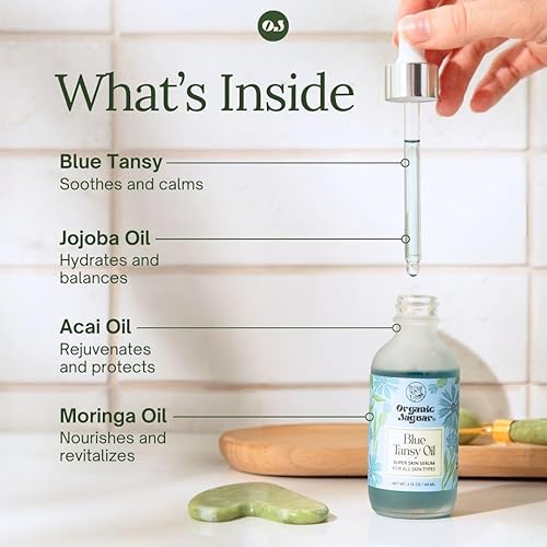 Miniatura 4 de Organic Jaguar Blue Tansy Super Skin - Suero facial hidratante nocturno, aceite facial con aceite de jojoba e ingredientes hidratantes para apoyar