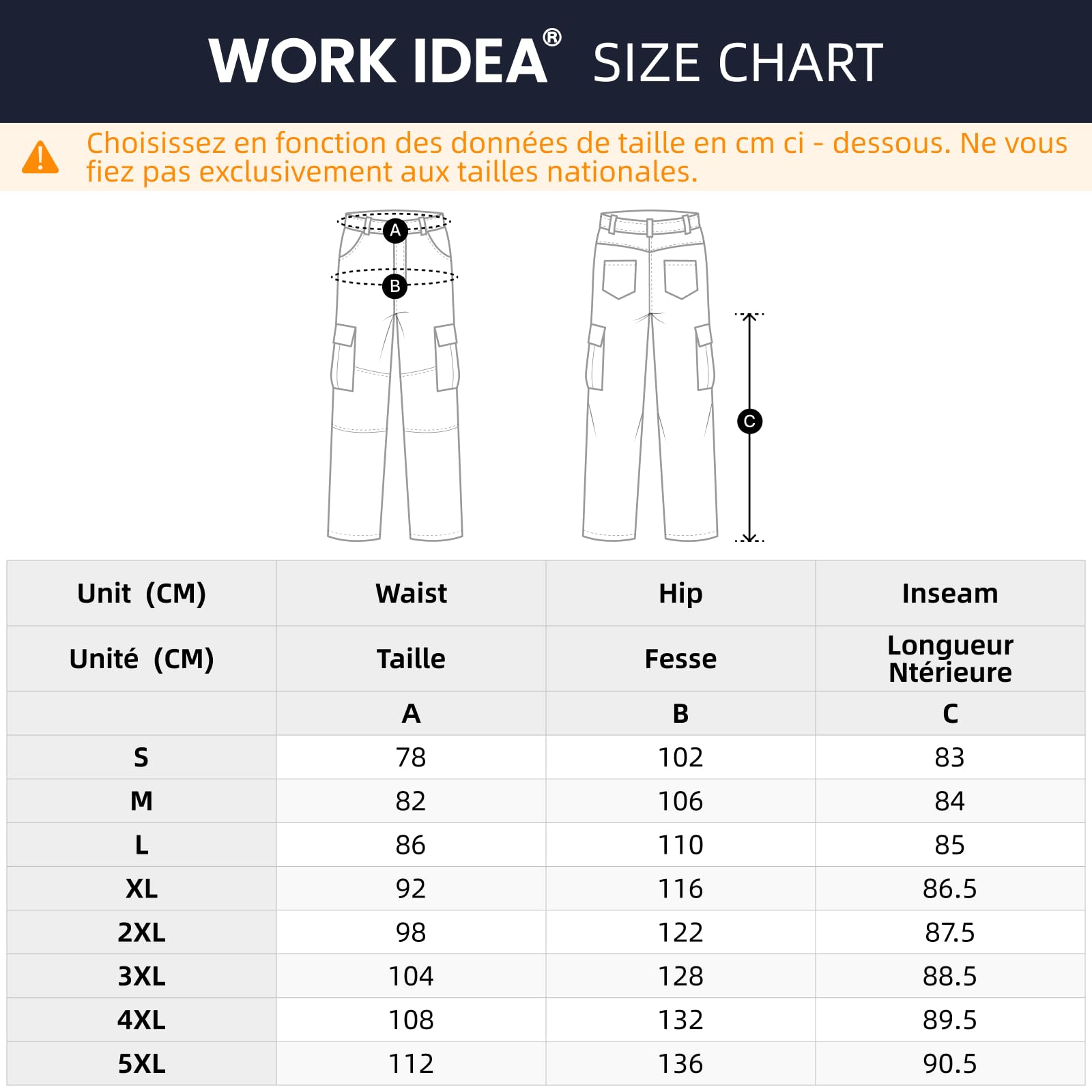 WORK IDEA Pantalon de Trekking Homme Coupe-Vent Anti-Boue Pantalon de Travail Homme Élastique Robuste pour Randonnée Outdoor Cargo Chantier