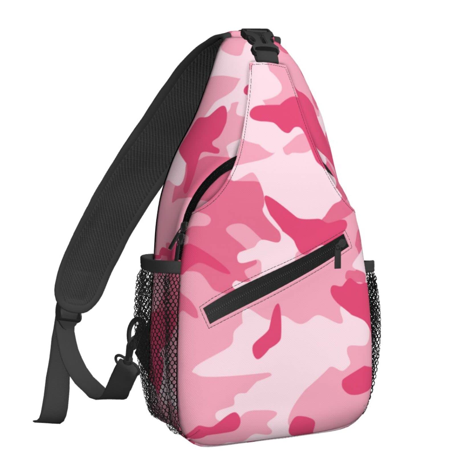 Famame Abstract Camouflage Pink Sling Backpack Chest Bag Crossbody Shoulder Bag Gym Cycling Travel Hiking Daypack For Men