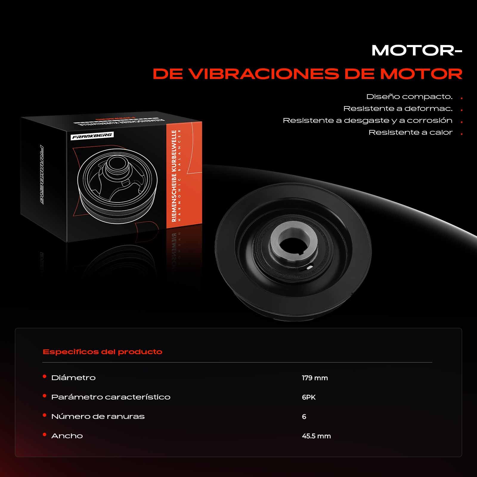 Frankberg Polea de correa del cigüeñal Compatible con Berlingo First MPV GFK GJK MF Berlingo First Furgoneta/MPV M Jumpy U6U Jumpy Furgoneta BS BT BY BZ Replace# 9653383380