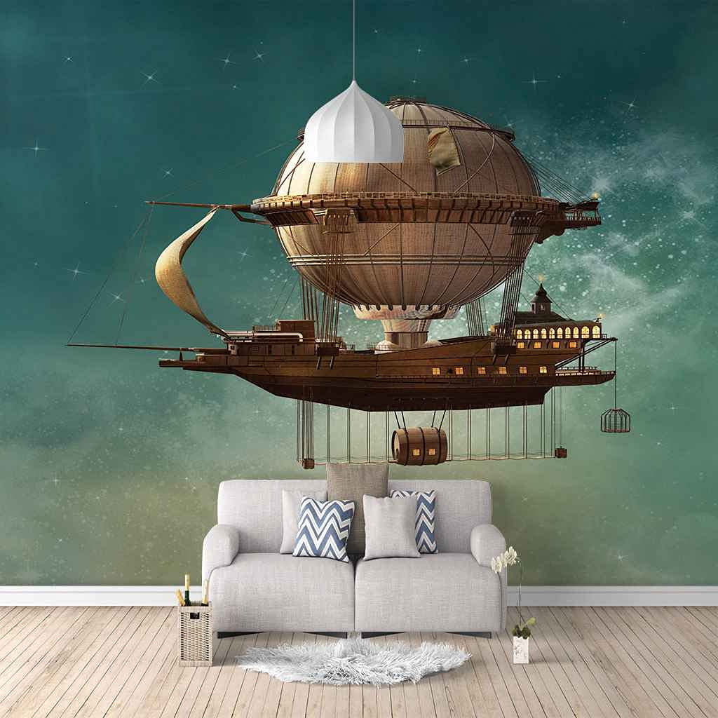 Papier peint toile 3D vaisseau spatial auto-adhésif XXL 400x280 cm pour chambre d'enfant et salon