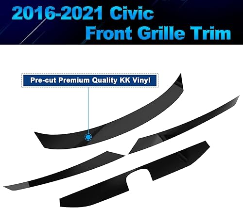 Miniatura 3 de Xotic Tech - Cubierta de vinilo precortada para parrilla delantera, cromada, compatible con Honda Civic 10ª generación 2016-2021 (negro brillante)