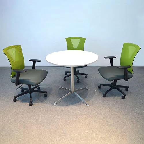 Miniatura 9 de Mesa de comedor blanca redonda pequeña, mesa de conferencias, mesa de reuniones de café con pedestal en forma de X de acero inoxidable para oficina,