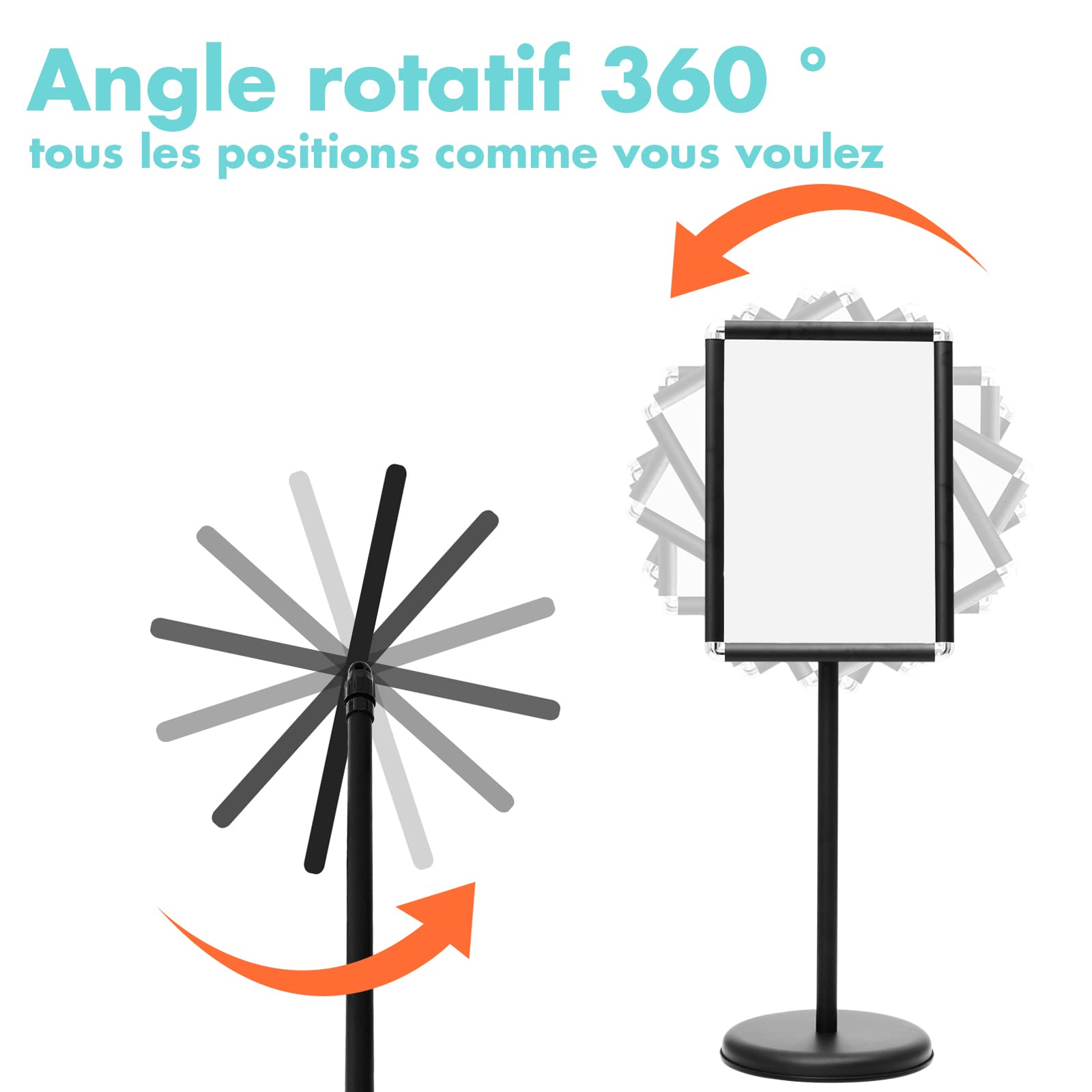 Support Information A3/A4 Réglable HOMASIS - Rotatif 360° Acier Inox Aluminium Noir