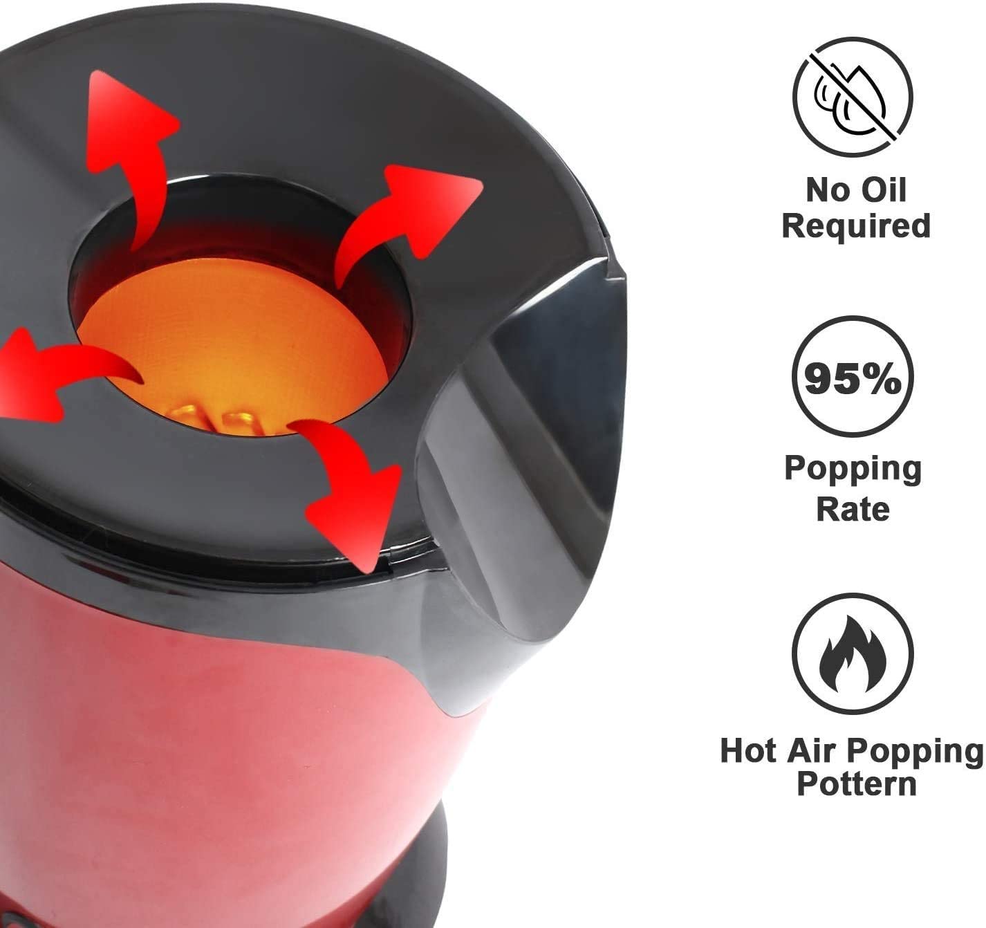 Macchina per Popcorn Macchina per Popcorn ad Aria Calda, Piccola Macchina per Popcorn elettrica Senza Olio da 1200 W con misurino da 60 g e Coperchio Superiore per la casa, Il Carnevale e Le