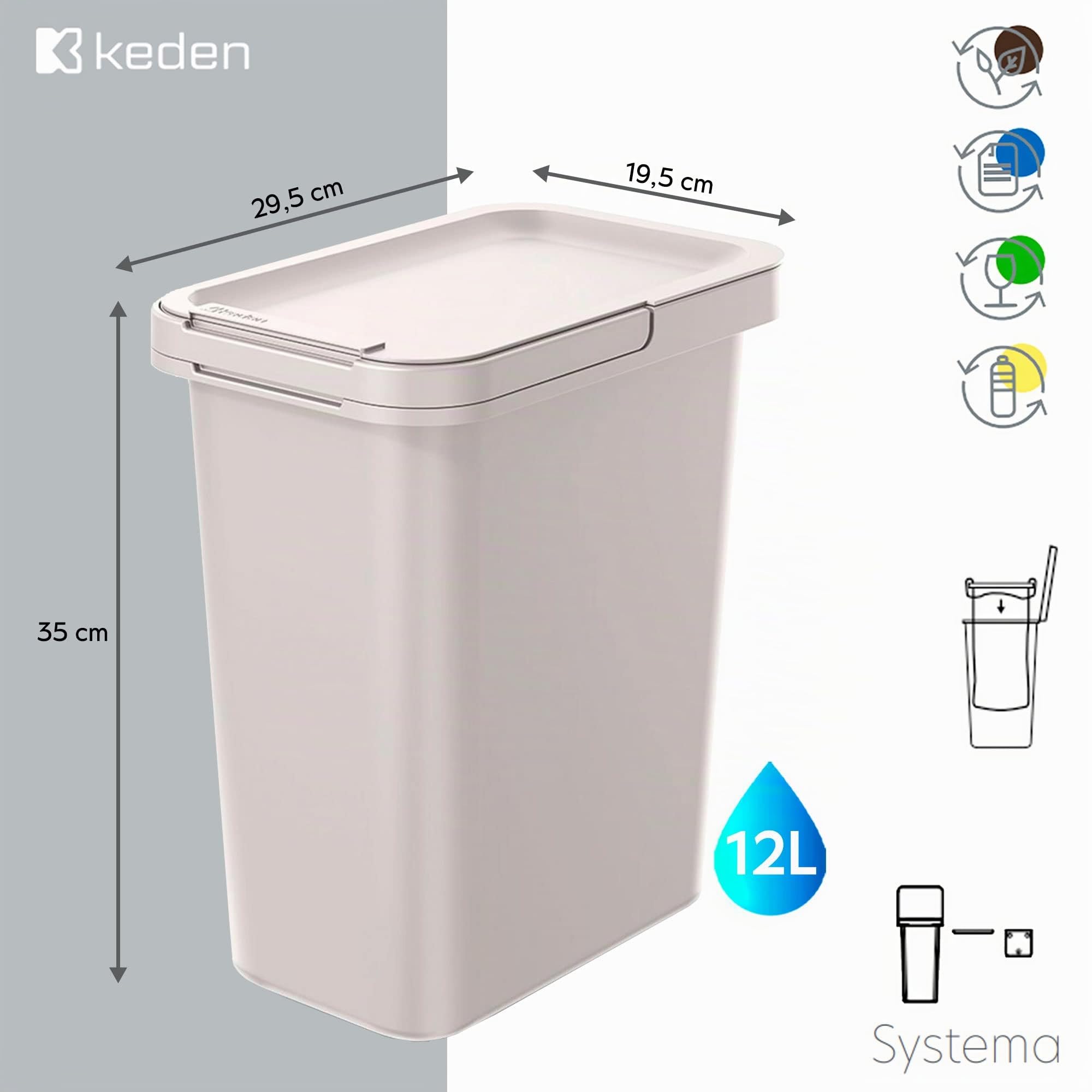KEDEN Seau de recyclage carré 12L Systema 29x19x35 cm