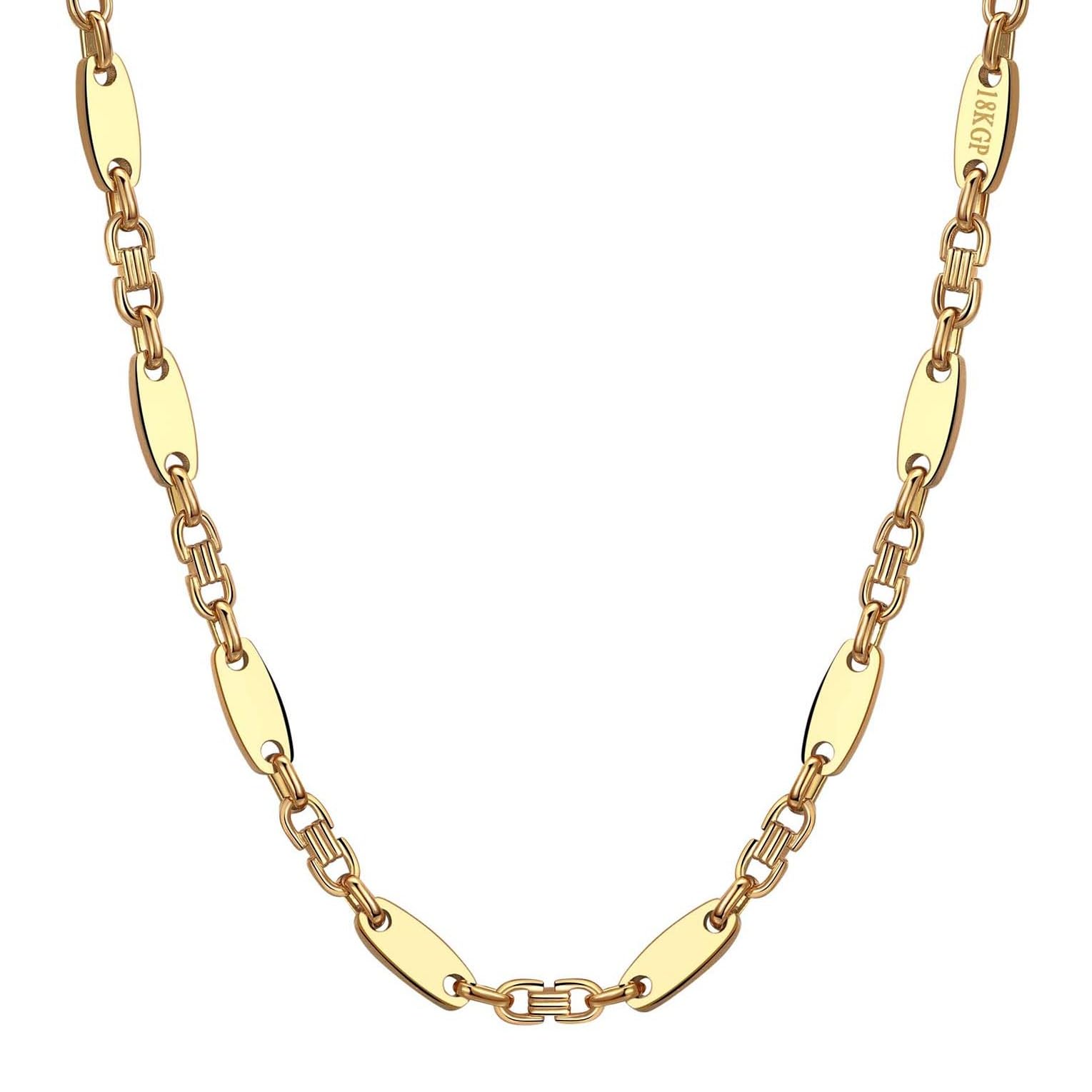 DJADEE Herren Kette Gold 750 vergoldet Premium Edelstahl 316L Plattenkette 5/8/10/12 mm Wasserfest Hypoallergen Hochglanzpoliert Geschenk für Männer Halskette Steigbügelkette 18 Karat gestempelt