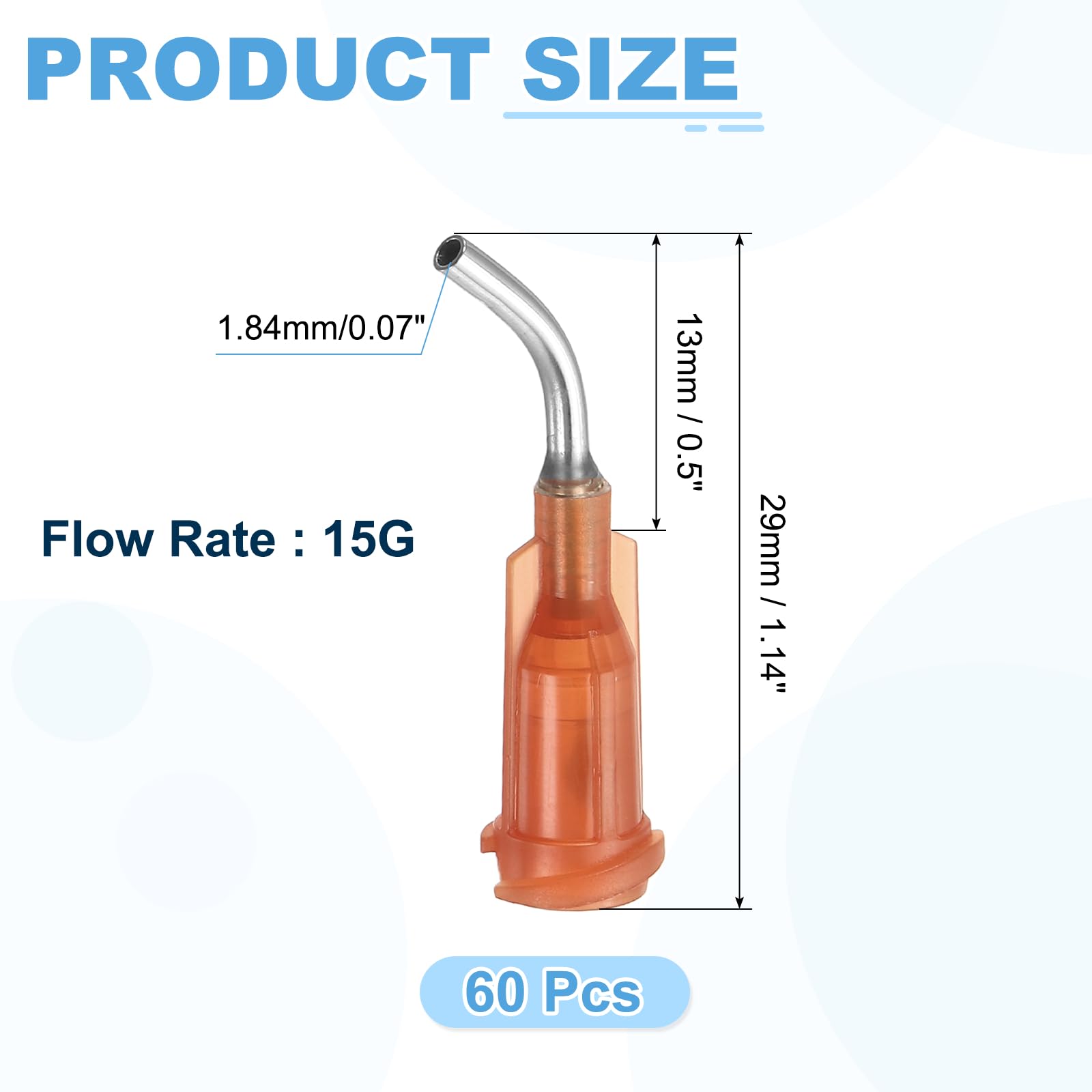 QUARKZMAN 60 Stück Stumpfe Dosiernadeln Gebogener Spitze Kanülen 15G Edelstahl 45 Grad Winkel Dispenserspitzen mit Luer Lock Nadeln für Spritzen 13mm Ende Stumpfe Dispensernadel Amber