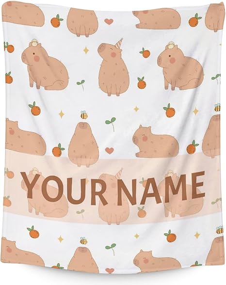 Personalized Blanket Gifts with Name - 50"x60" Cute Throw for Boys, Girls - White Soft Fuzzy Blankets for Bed, Couch & Living Room
