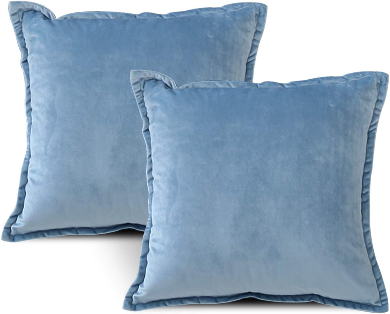 EIUE Soft Velvet Throw Pillows,Set of 2 Home Decor Decorations Square Couch Cushion with Polyester Stuffing for Sofa Bed Chair Office and Travel Car (Blue, 18 x 18)