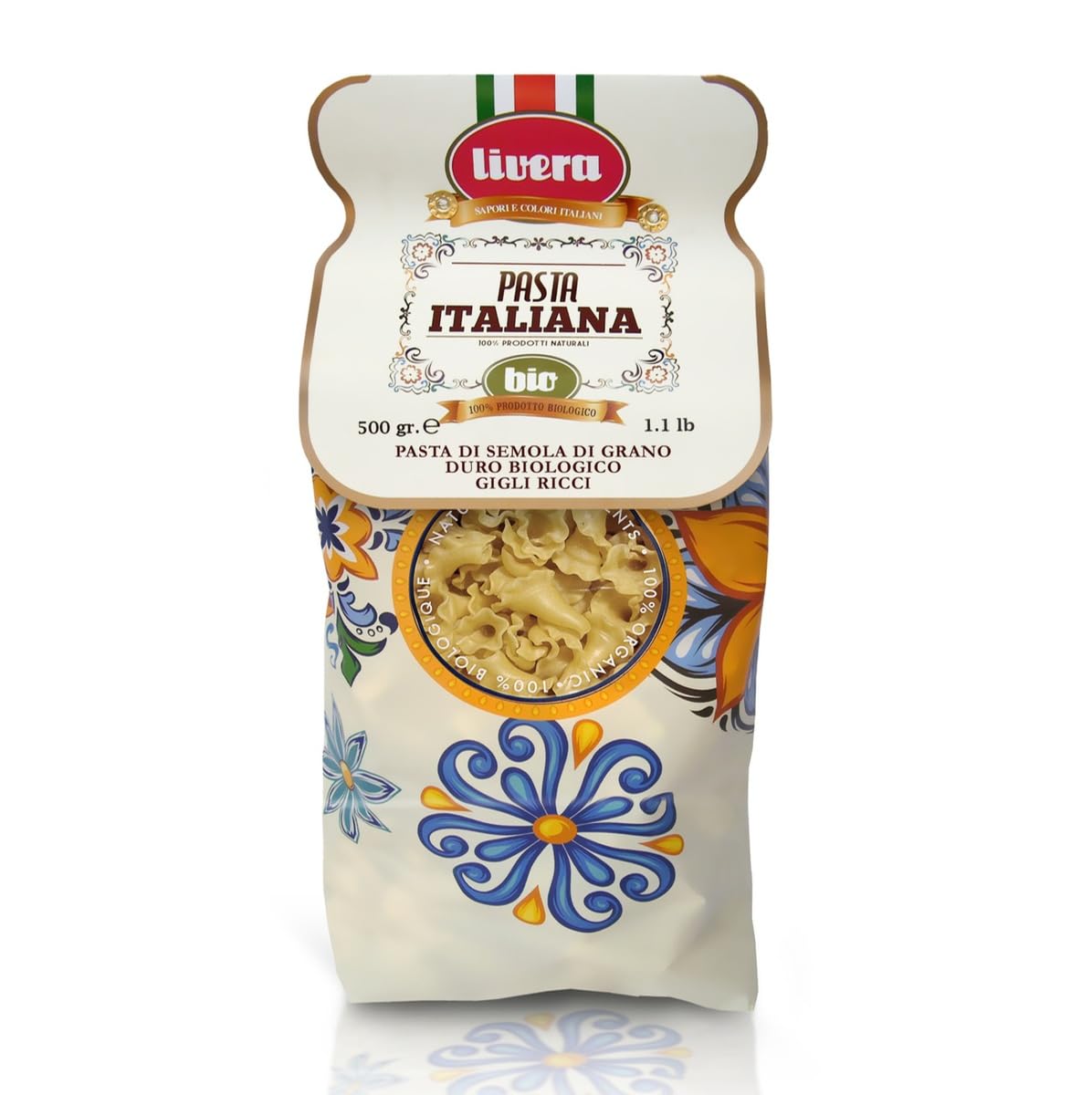 LIVERA - Gigli Ricci semola di grano duro, pasta trafilata al bronzo a lenta essiccazione, pasta italiana Biologica, lavorazione artigianale, pack da 10 x 500gr