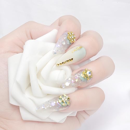 Miniatura 5 de AUOCATTAIL Juego de 20 piezas de cristales de uñas dorados de Navidad con diamantes, para manualidades, manicura, suministros de decoración de uñas,