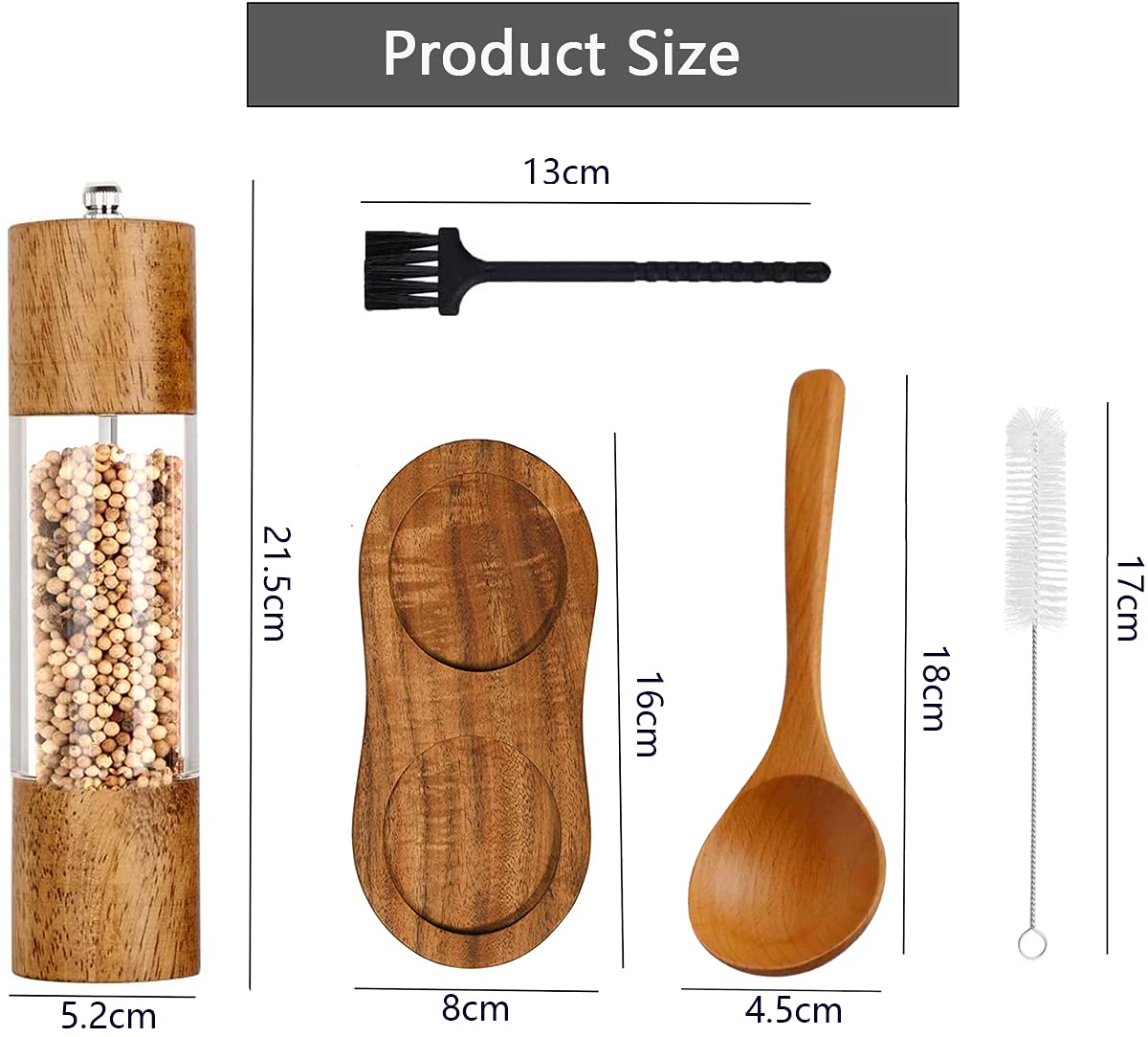 Lot De 2 Moulins à Poivre Et Sel Manuel En Bois - Broyeur Céramique Réglable - 21,5 Cm - Style Vintage Pour Cuisine
