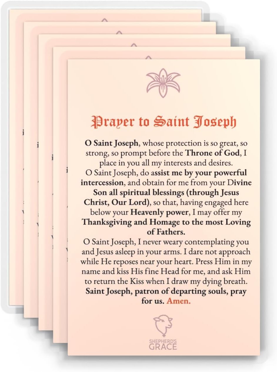 Shepherd's Grace Saint Joseph Prayer Cards – Laminated Catholic Holy Cards, 5-Pack – Prayer to Saint Joseph, Pocket-Size 4.5 × 2.75 in Durable Devotional Cards - Image 2