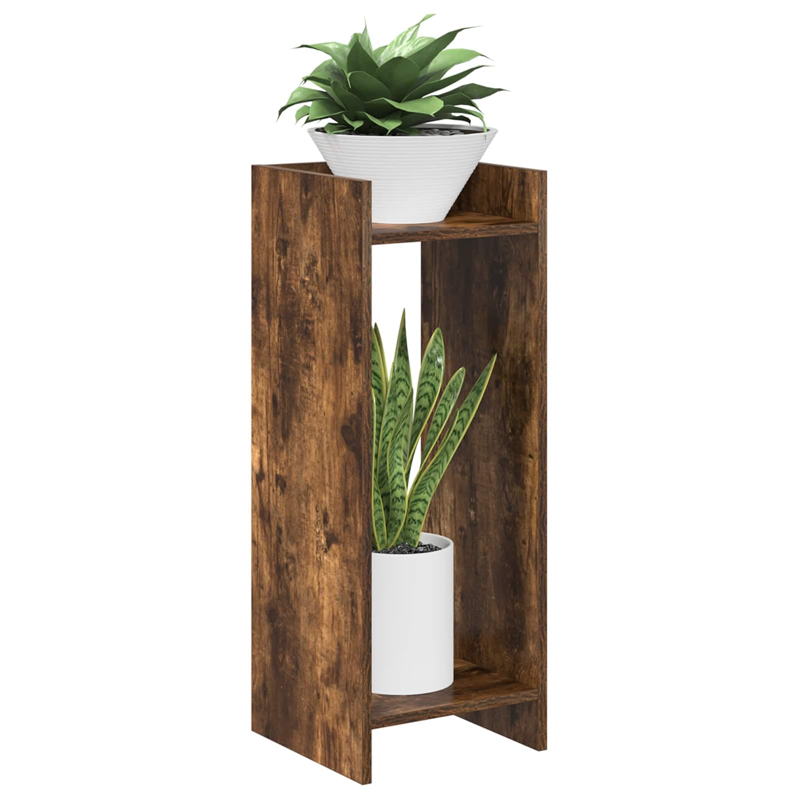 Vertikaler Pflanzenständer, 80 cm, mit Regal, Innenständer aus technischem Holz, rauchige Eiche, platzsparendes Design für Wohnzimmer