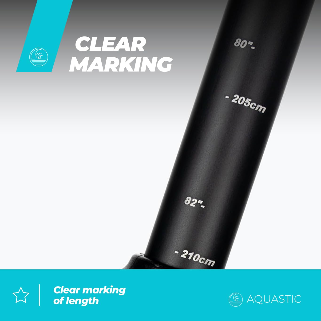 AQUASTIC, SUP Paddle 2 pezzi, lunghezza regolabile da 170 a 220 cm, asta in alluminio rinforzata con fibra di vetro, robusto nero AQS-SPD003