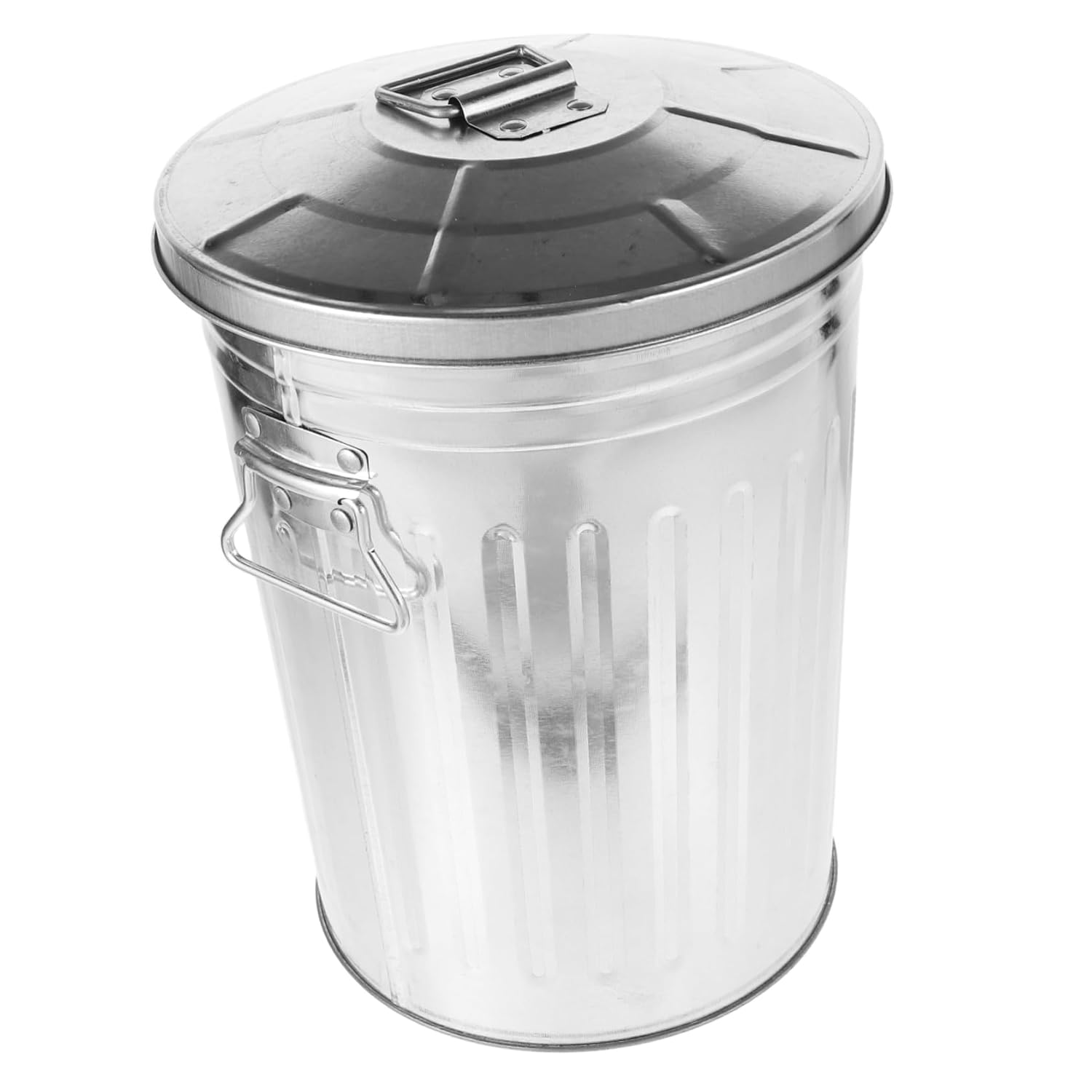 Healifty Metal Wastebasket Round Recycling Can Corrosion Resistant Outdoor Garbage Bin with Lid for Kitchen Bathroom Bedroom and Living Household Use