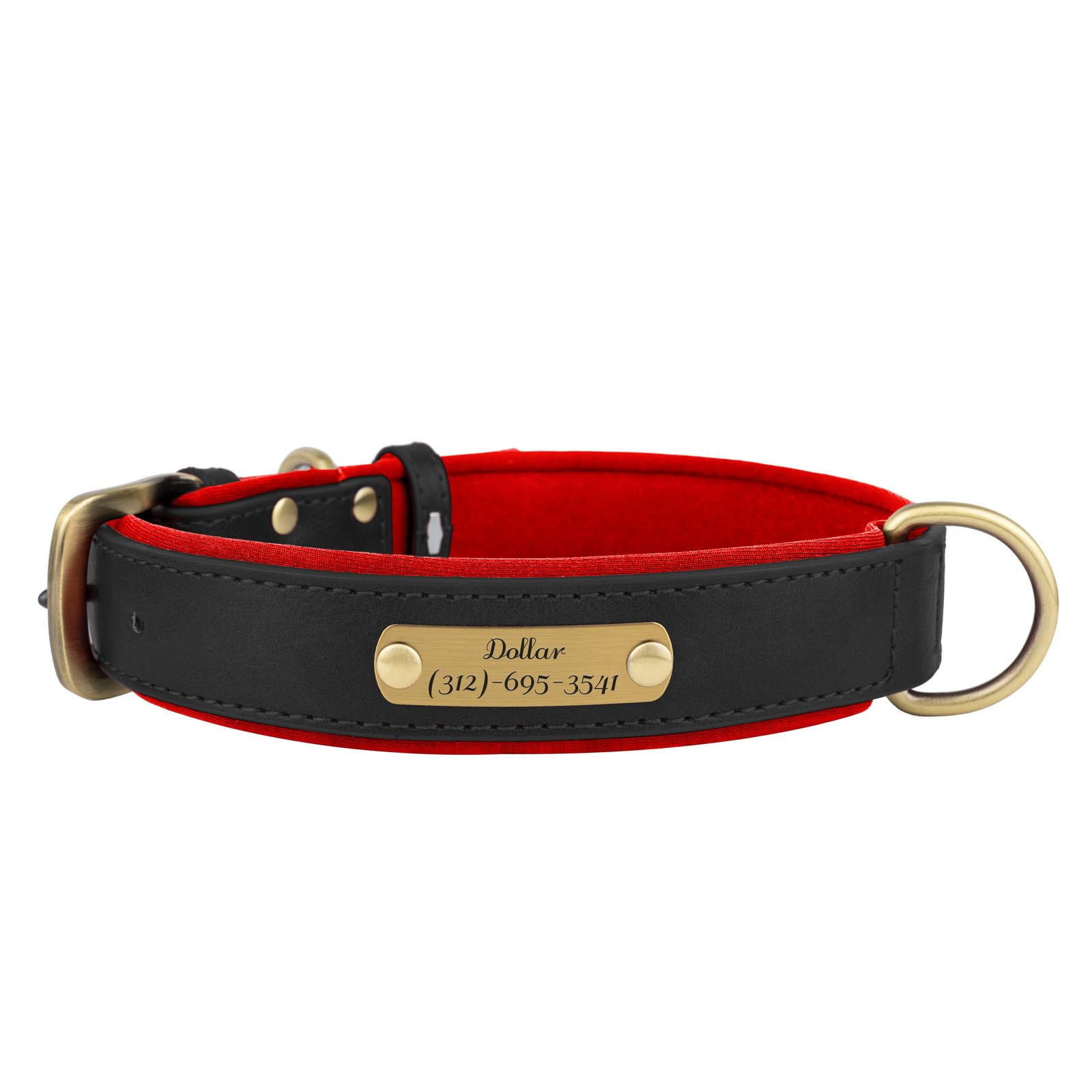 Collar para Perro Personalizado de Cuero PU Muka con Placa Grabada de Nombre, Acolchado Suave y Resistente para Perros de Tamaño Pequeño a Grande