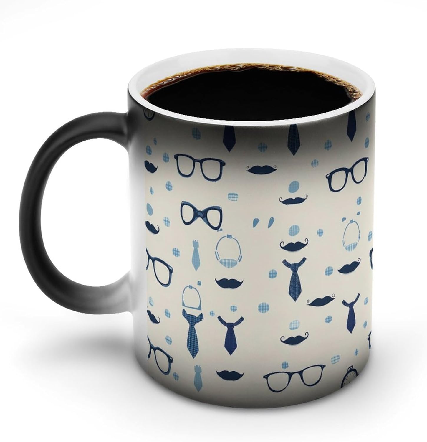 Glasses Mustaches Tie Clock Color Changing Mug Heated Ceramic Cup Heat Sensitive Coffee Mug Fun Gift